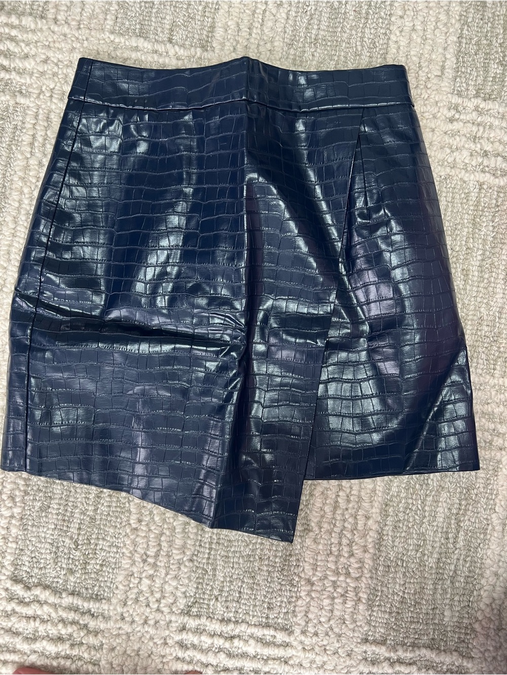 Anthropologie Navy Croc-Embossed Faux Leather Mini Skirt